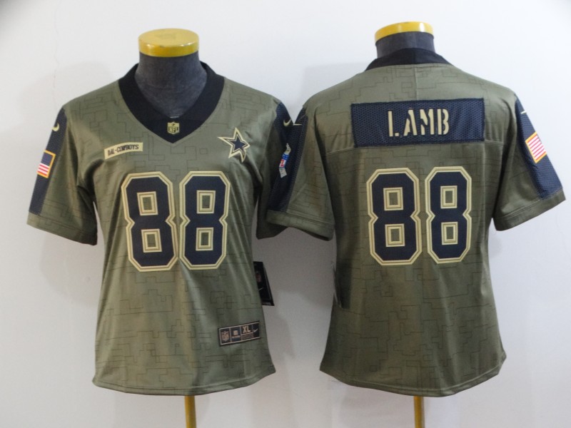 2021 Women Dallas Cowboys #88 Lamb Nike Olive Salute To Service Limited NFL jersey->tennessee titans->NFL Jersey